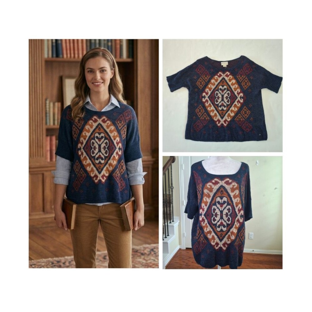 Ralph Lauren Denim & Supply Sweater Aztec Blue Women M Fall Cabincore Academia